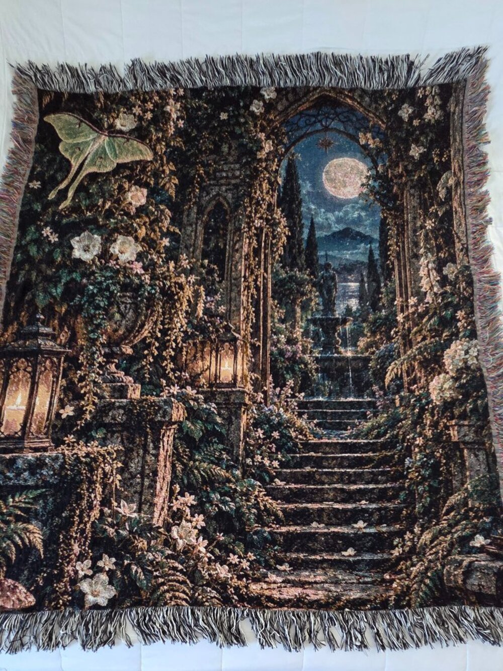 Moon & Timber Luna Moth Woven Blanket 60x50 Whimsigoth Gothic Throw